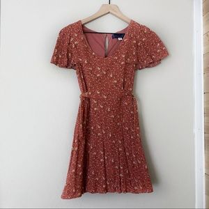 Blue rain butterfly sleeve floral dress xxsmall